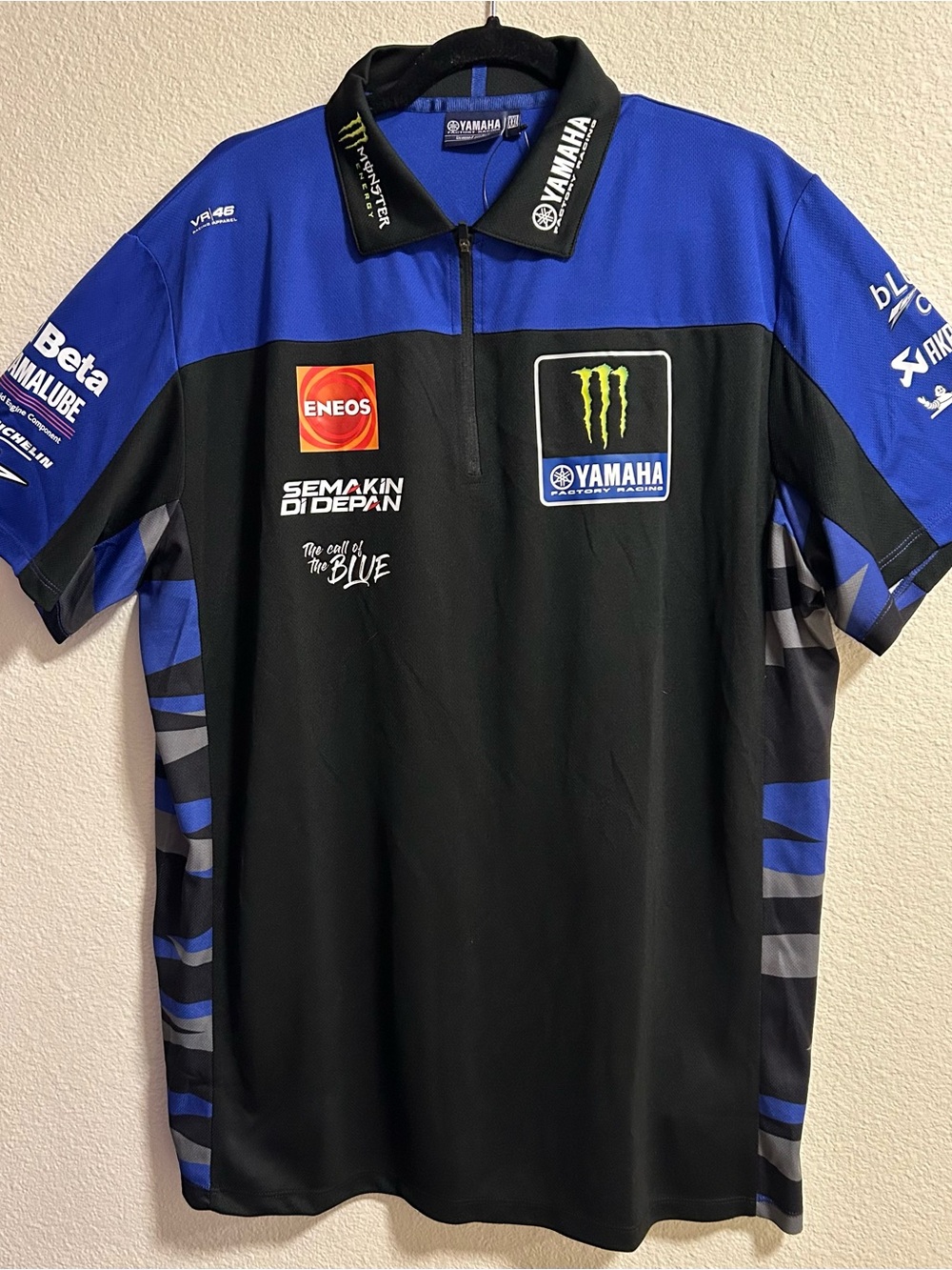 Yamaha Black and Blue Racing Polo with Sponsor Logos. Size XXL